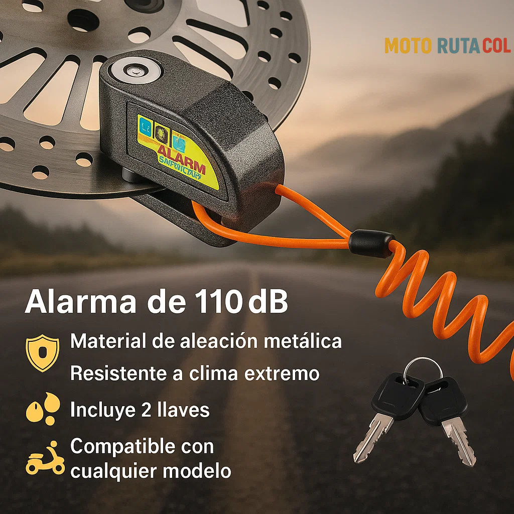 Candado con Alarma para Moto 🔒 – Acero Inoxidable 110dB | Motorutacol