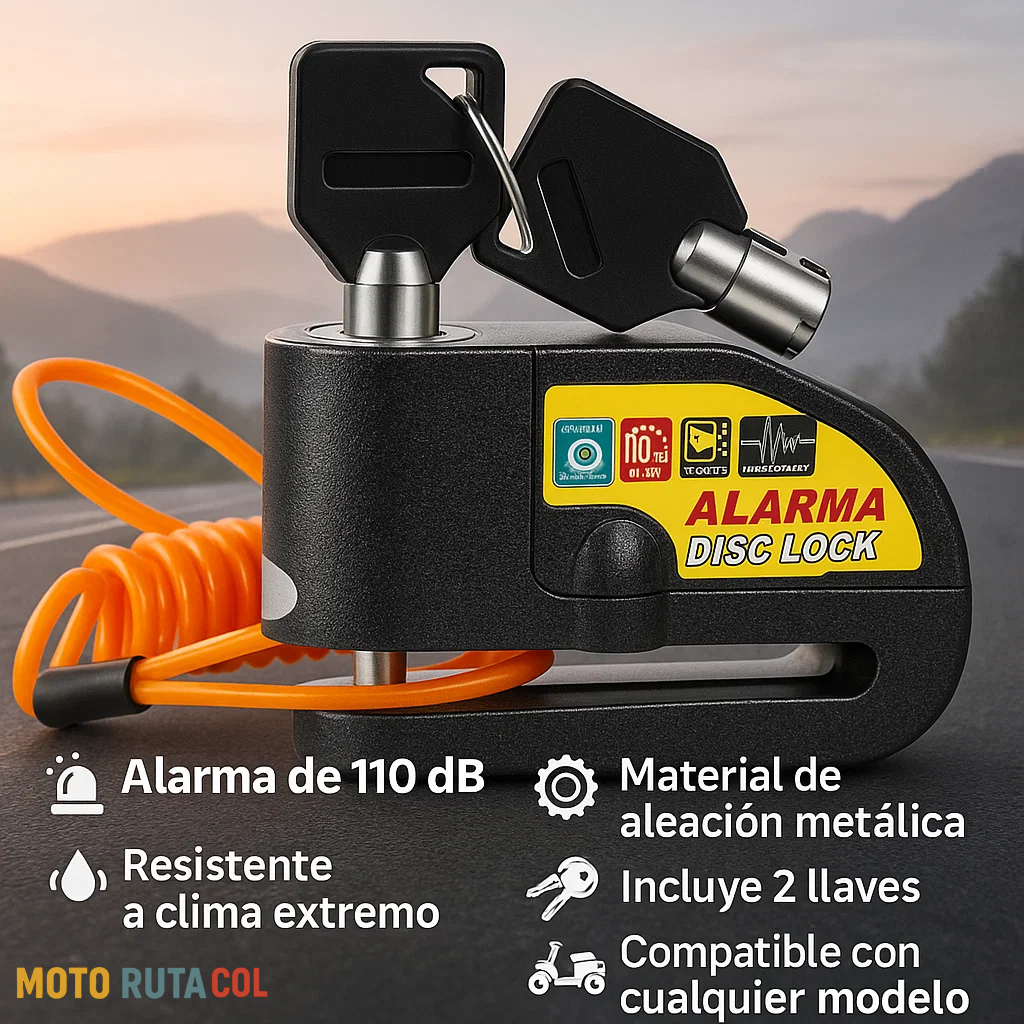 Candado con Alarma para Moto 🔒 – Acero Inoxidable 110dB | Motorutacol